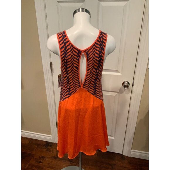 Free People Orange & Navy Blue Zebra Print Sleeveless Trapeze Dress Size M - Picture 4 of 5